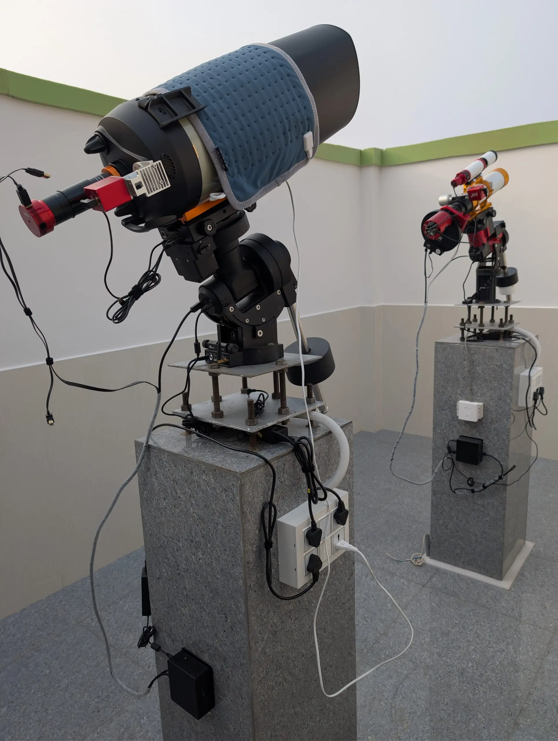 South view of the observatory detailing the 6-foot pier spacing for the iOptron mounts