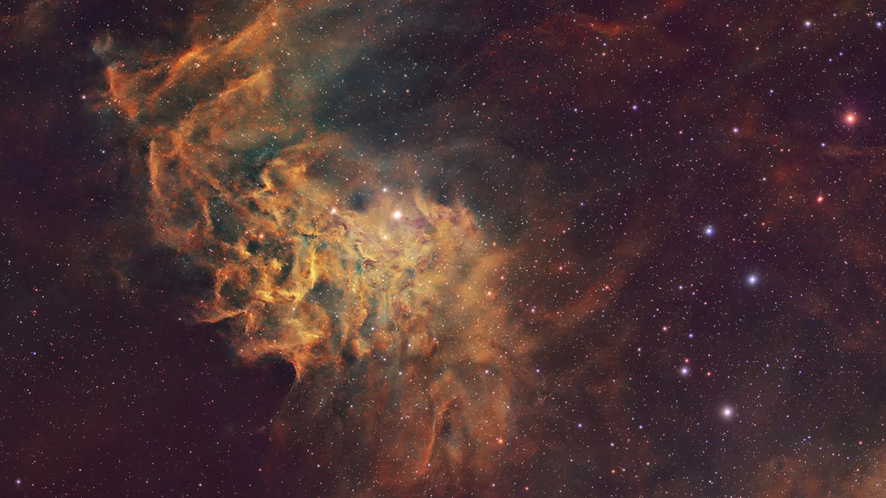 Detailed SHO palette image of the Flaming Star Nebula (IC 405) illuminated by AE Aurigae.