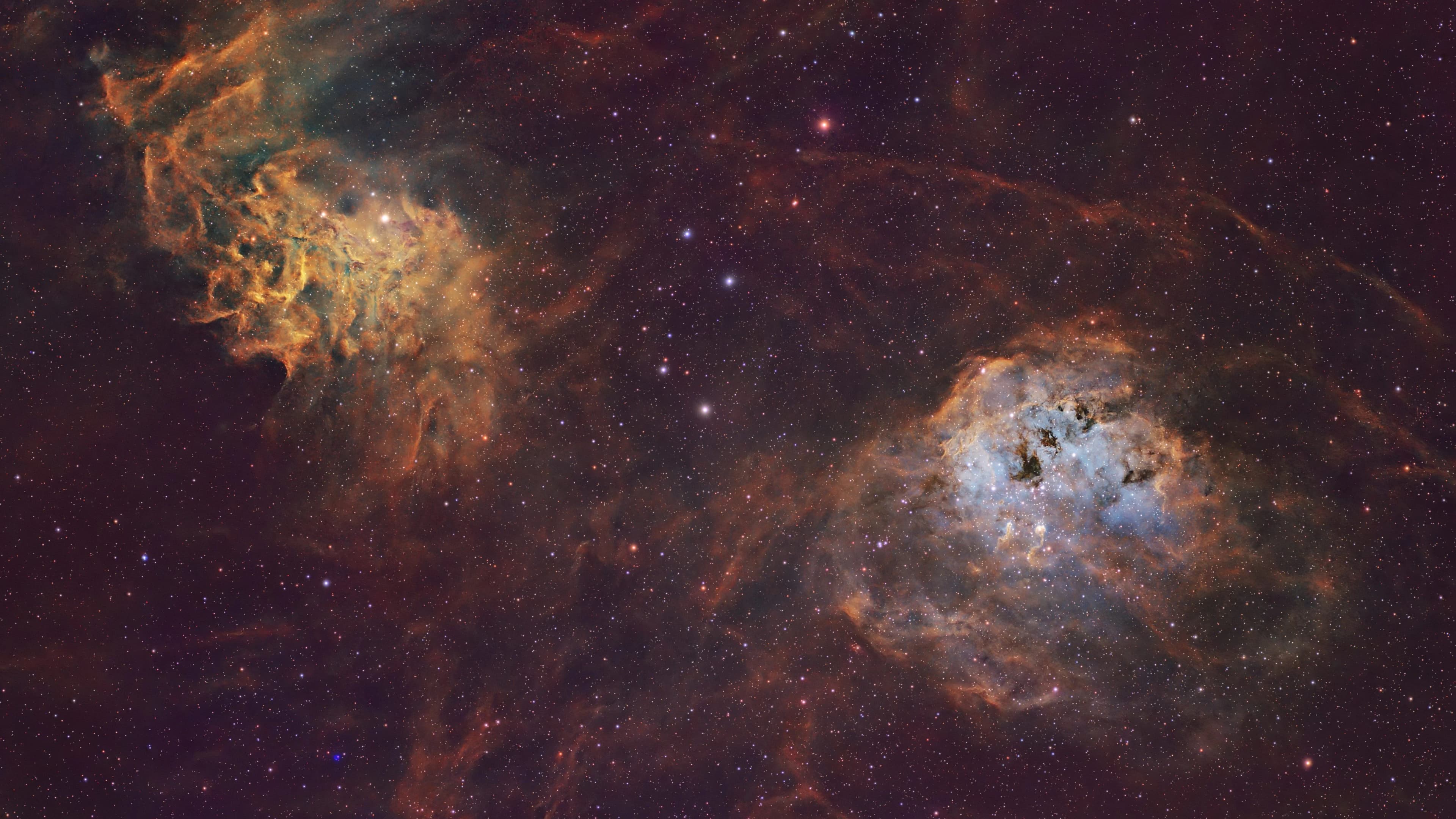 Wide-field SHO palette image of the Flaming Star Nebula (IC 405) and Tadpole Nebula (IC 410) in Auriga.