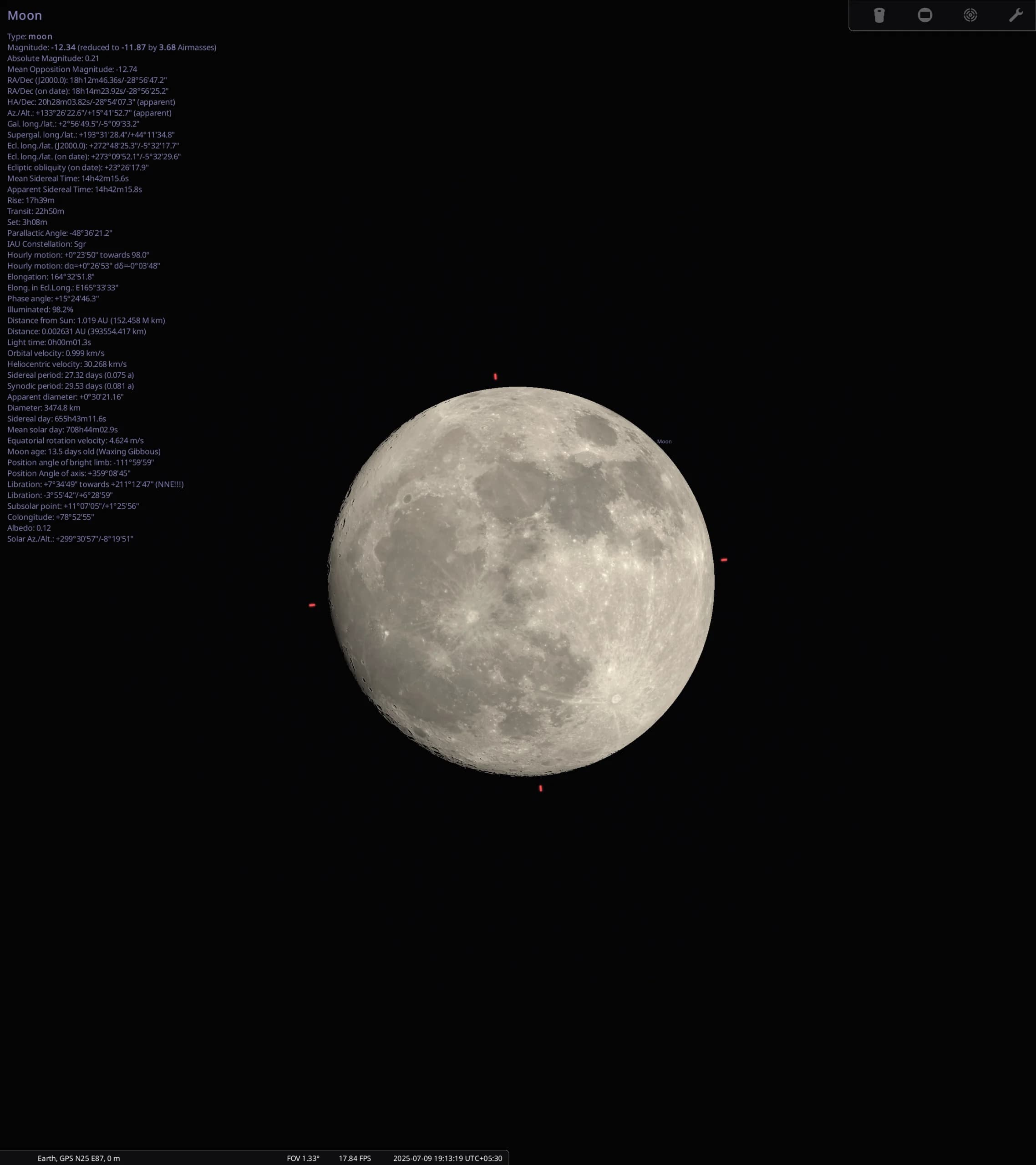 Apparent angular size of the Moon at 0.5 degrees