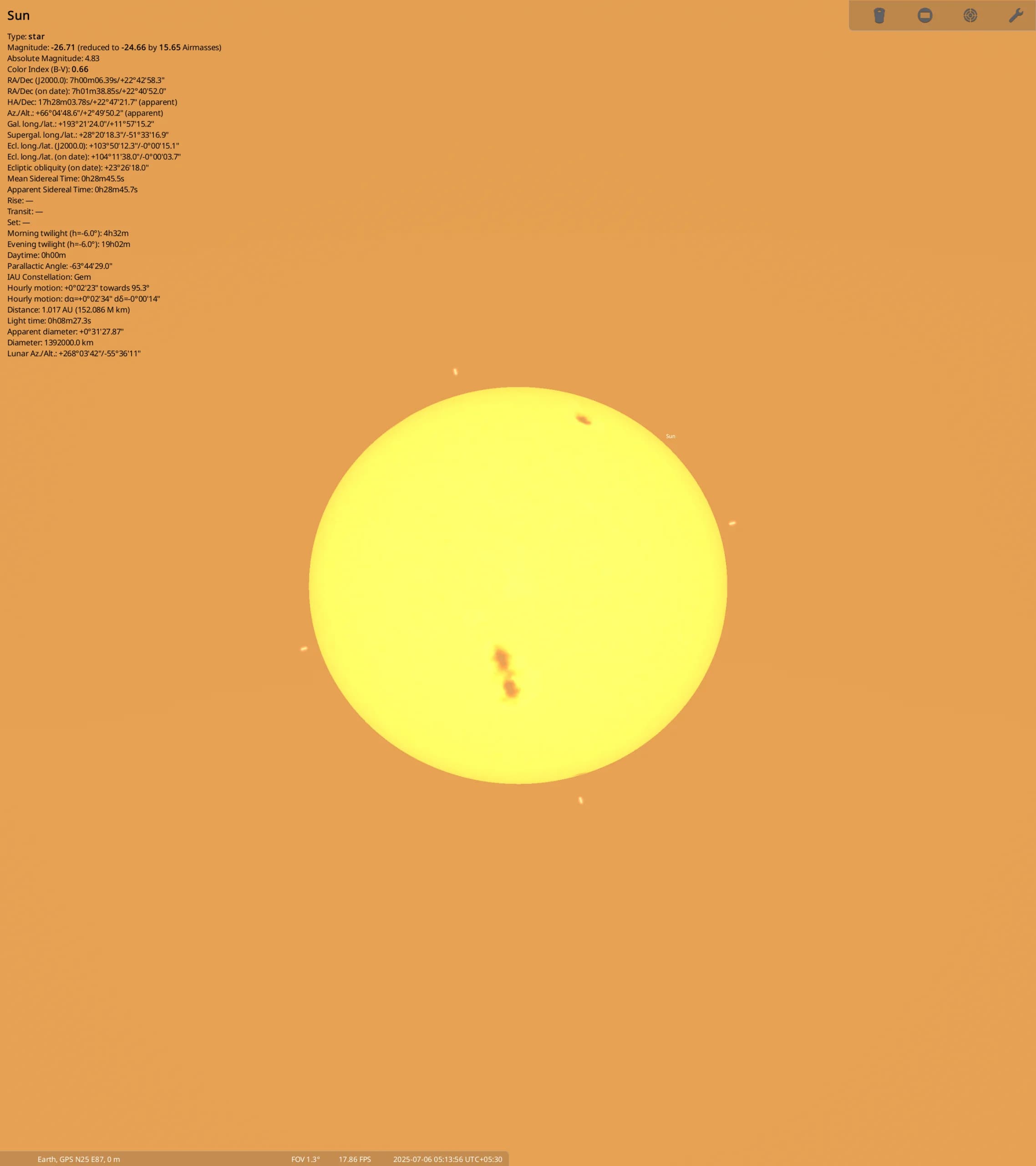 Apparent angular size of the Sun at 0.5 degrees