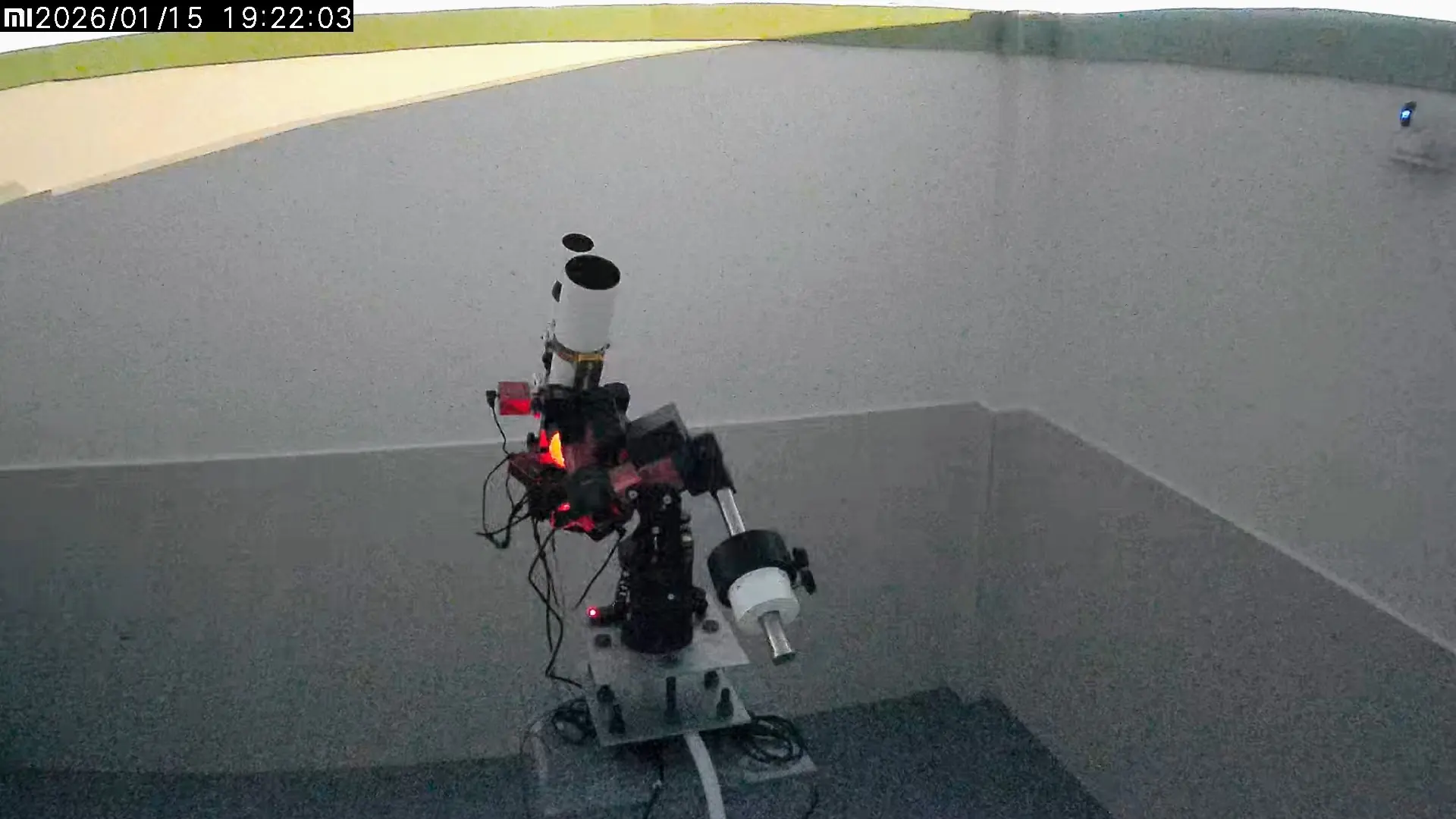 The north pier of the roll-off roof observatory featuring the iOptron CEM40 and William Optics 71GT APO ready for first light