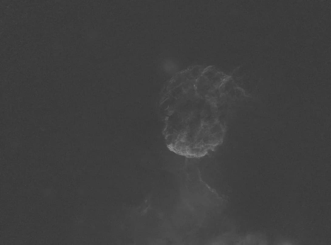 Starless hydrogen-alpha master of the Jellyfish Nebula (IC 443), hard stretched to check for gradients